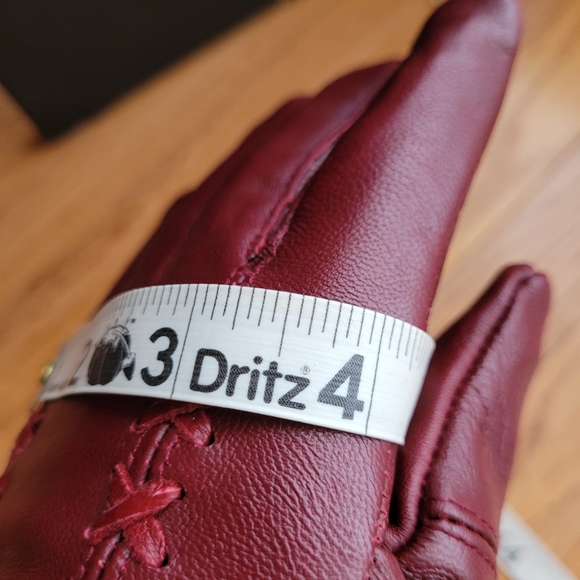 Leather Gloves Fleece Lined Driving Glove Red Burgundy M - Picture 7 of 8